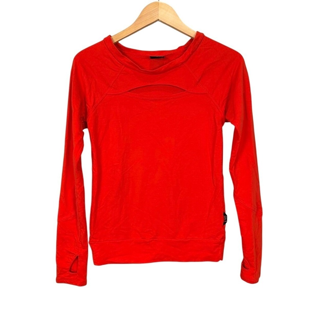 SPLITS59 Red Orange Long Sleeve Cutout‎ Crew Neck Athletic Top Shirt Women's XS